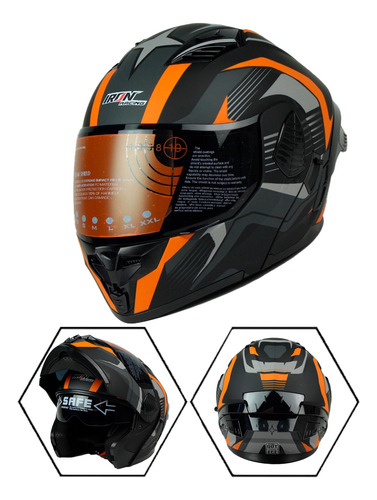 Casco Abatible Iron Racing Dot Transformer Naranja Talla Xl