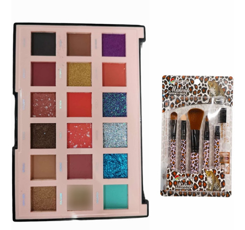 Paleta De Sombras Tonos Mate Satinados Y Glitter + Brochas