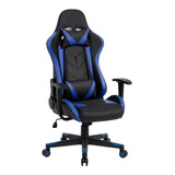 Cadeira Gamer Em Couro Pu Reclinável Pel-3019 Preta E Azul