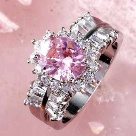 Anillo Lindo Topacio Rosa / Blanco #9 35k Plata 925 Ringking