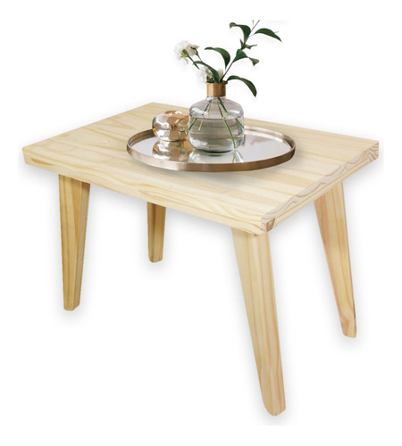 Mesa Ratona 80 Arrime Auxiliar Moderna Pata Inclinada Madera Color Natural