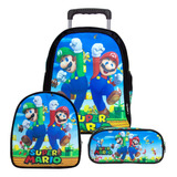 Mochila Infantil Masculina Rodinha Com Lancheira Super Mario