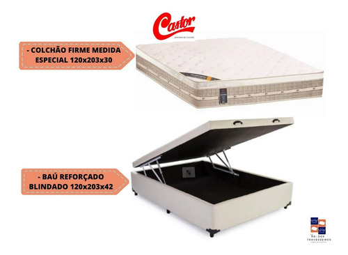 Colchão Castor Casal Medida Especial + Cama Box Baú 120x203