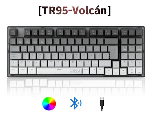 Terport 90% Teclado Mecánico Inalambrico En Español Tr95 Volcán, Bluetooth+usb+cable Removible, Outemu Red Switch Hotswap, Luces Full-rgb, 95 Teclas Antighosting, Juegos&oficina