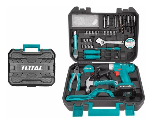 Kit Taladro Inalámbrico Total 12v + 128 Piezas Maletin 