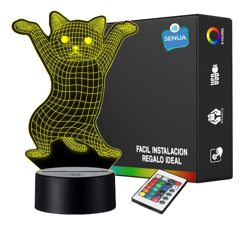 Lámpara Led Gato Bailarín 3d Holograma Decoración Regalo