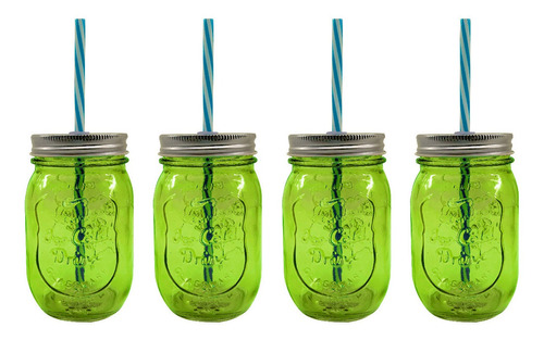 6 Vasos Mason Jar Con Tapa Y Popote 470 Ml Mayoreo Grabado