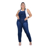 Macacão Longo Feminino Jeans Plus Size Jardineira Calça 