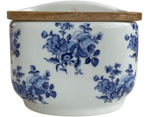 Saleiro Parede/bancada Azul Floral 1kg Porcelana Grejj Graus