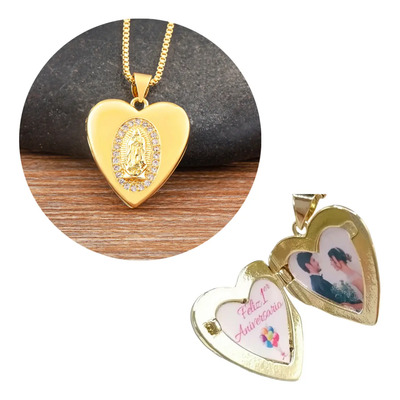 Relicario Virgen Con 2 Fotos Personalizadas Chapa Oro 18k | Meses sin interés