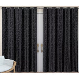 Cortina Jacquard Semi Blackout 4,00x2,50 Para Varão Simples Cor Preto