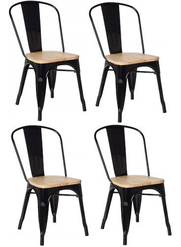 Set * 4 Silla Tolix Pauchard Asiento Madera 1 - Alto Impacto