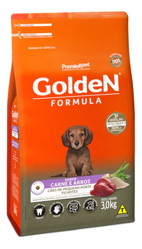 Golden Formula Cães Filhotes Pequeno Porte Carne Arroz 3kg