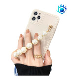 Funda Perlas Cadena Para iPhone + Mica Premium Dama Mujer 3d