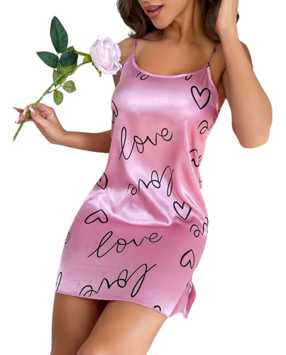 Pijama Dama Pijamas Mujer Vestido Para Dormir Rosa Corazones