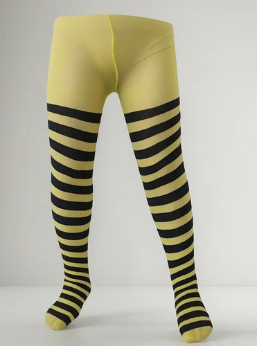 Mallas De Abeja Rayadas Niña Negro Con Amarillo Primavera