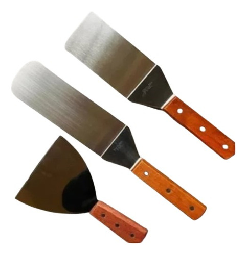 Set 3 Espatulas Churrasqueras Gruesa Asado Cocina Plancha