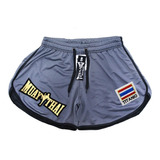 Short Muay Thai Calção Cinza Dry Fit Patch Bordado Unissex