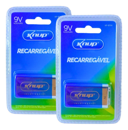 Kit 2 Baterias Recarregável 9 Volts Knup 9v 450mah Original 