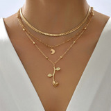 Collar Para Mujer De Rosa Y Luna Chapado En Oro 14k