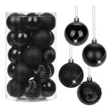 Adornos De Bolas De Navidad Negras De 2.36 Pulgadas, 25 Piez