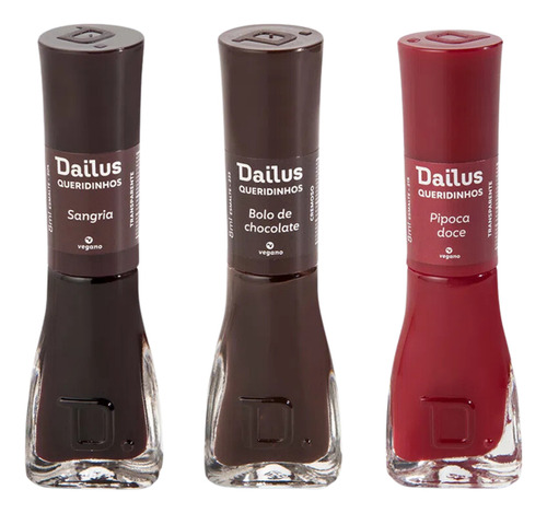 Kit 3 Esmaltes Dailus Tons De Marrom E Vermelho 7ml