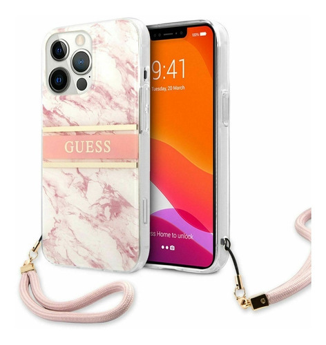 Funda Protector Guess Marble Pink Strap iPhone 13 Pro Max Nombre Del Diseño Marble Color Rosa