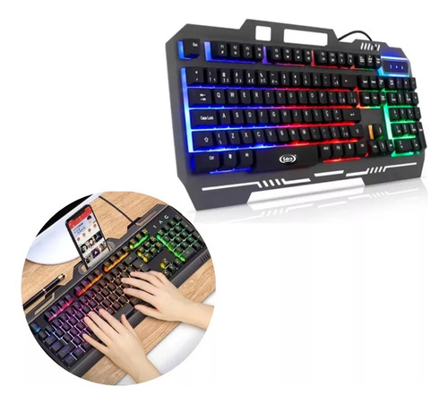 Teclado Gamer Semimecânico Rgb Led Retroiluminado Computador Cor De Teclado Preto Idioma Português Brasil