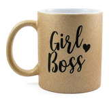 Caneca Xícara Dourada Brilhante Girl Boss Porcelana