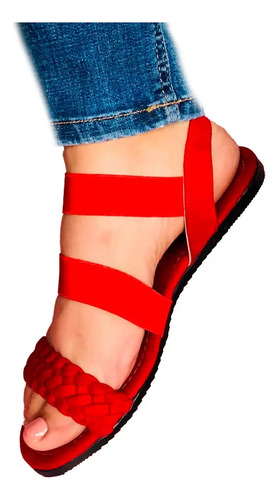 Sandalia Huarache Tira Romana Roja Elastica Comoda Dama