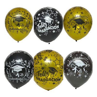 Globos De Látex N°12 Dimarlo Graduación 30cm Dorado Y Negro Pack 25 | MercadoLibre