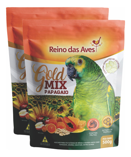 Kit 02un Papagaio Gold Mix 500g - Reino Das Aves