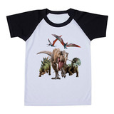 Camiseta Infantil Raglan Jurassic Park 5 Espécies