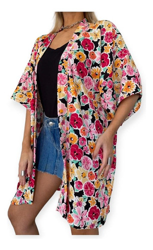 Kimono O Camisa Larga Estampadas De Fibrana Colores Modernos