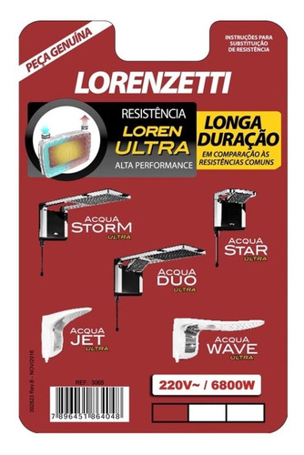 Resistência Ducha Acqua Storm Ultra 6800w X 220v Lorenzetti