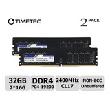 Memoria Ram 32gb Timetec Hynix Ic Kit (2x16gb) Ddr4 2400 Mhz Pc4-19200 Non-ecc Unbuffered 1.2v Cl16 2rx8 Dual Rank 288 P