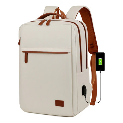 Mochila De Viaje Para Mujer Con Puerto De Carga Usb, Mochila Para Portátil De 15,6 Pulgadas, Mochila Casual De Viaje De Gran Capacidad Color Blanco Liso