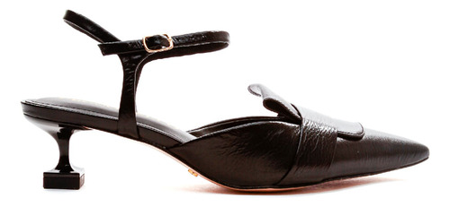 Slingback Couro Preto Salto Baixo Cecconello 2393003-3