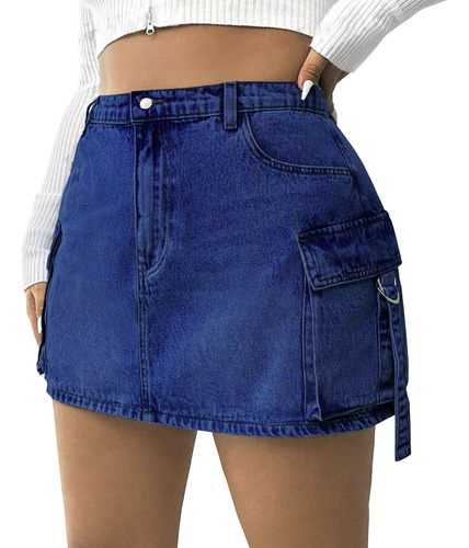 Falda Short Cargo Denim Mezclilla Bolsas