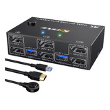 Conmutador Kvm Usb 3.0 Displayport De 8k 2 Monitores, 2 Comp