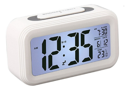 Reloj Despertador Digital Sensor Luz Alarma Temperatura Color Blanco