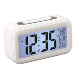 Reloj Despertador Digital Sensor Luz Alarma Temperatura Color Blanco