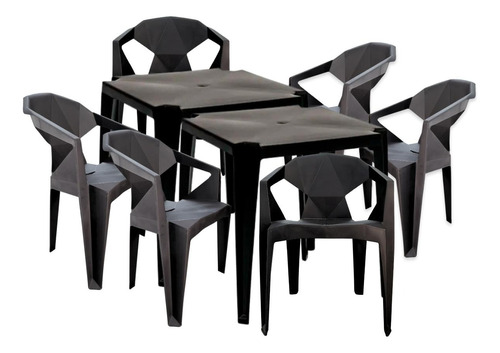 Conjunto Com 2 Mesas De Jantar Plastico C/6 Cadeiras Diamond