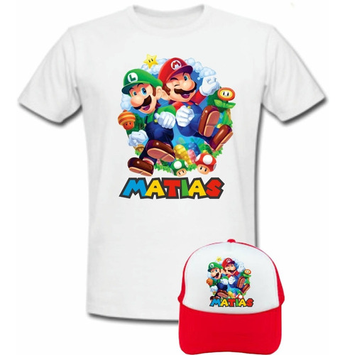 Camiseta Gorra Mario Bros Personalizada Niños