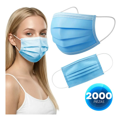 Cubrebocas Tricapa Termosellado Plisado Negro 2000 Piezas Azul Liso