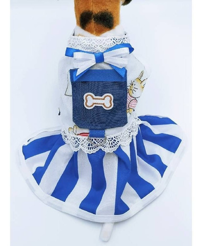 Vestido Mascotas Listado Blanco Azul Perro O Gato