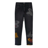 Jeans Nuevo Desigual 38 Denim Mickey Negro