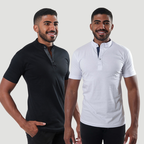 Kit 2 Camisas Peruana Gola Padre Malha Slim Masculina Lisa