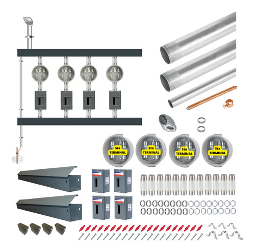 Kit Cfe Para 4 Medidor Acometida Mufa Bifasico 220v Lineal