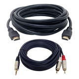 Kit Cabo Hdmi 5 Mts 2.0 4k +  P2 Estéreo X 2 Rca Audio 5 Mt 